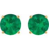 14K Yellow 8 mm Lab-Grown Emerald Stud Earrings